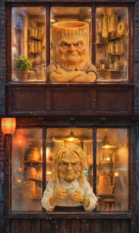 The two shops’ windows.